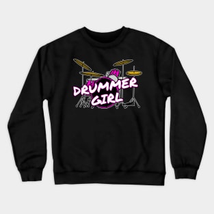 Drummer Girl Drum Kit Female Musician Drumming Crewneck Sweatshirt